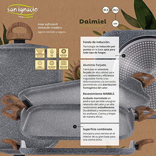 San Ignacio Q3245 Asador 35.5x28.3cm Aluminio Forjado, Apta para inducción, Colección Daimiel de la Marca