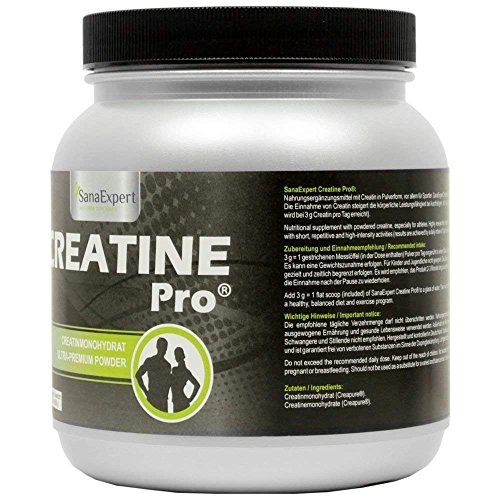 SanaExpert Creatine Pro (Creapure®), Bebida Deportiva para Aumentar la Masa Muscular, la Fuerza y la Resistencia, 215 Porciones, 100% Monohidrato de Creatina, Polvo de Creatina Sin Sabor (650g)