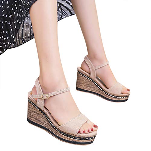 Sandalias de Cuña Mujer Verano 2019 - Alto Tacon 9.5cm - Elegante Zapatos con Plataforma 4CM - de Vestir para Playa Fiesta - Talla 35-40