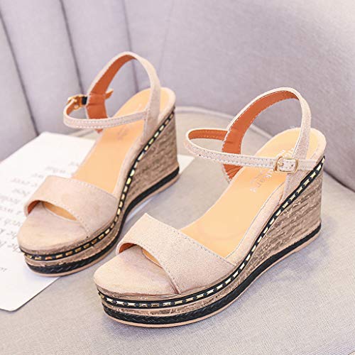 Sandalias de Cuña Mujer Verano 2019 - Alto Tacon 9.5cm - Elegante Zapatos con Plataforma 4CM - de Vestir para Playa Fiesta - Talla 35-40