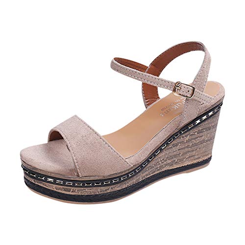 Sandalias de Cuña Mujer Verano 2019 - Alto Tacon 9.5cm - Elegante Zapatos con Plataforma 4CM - de Vestir para Playa Fiesta - Talla 35-40