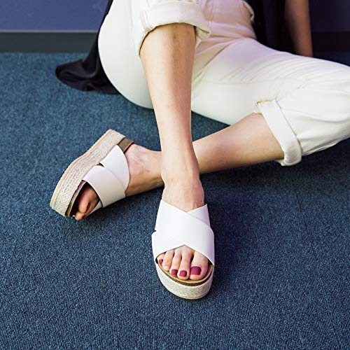 Sandalias Mujer Alpargatas Cuña Plataforma Chanclas Verano Playa Zapatillas de Cinturón Cruzado Punta Abierta Tacón 5.3 cm 1-Blanco EU40