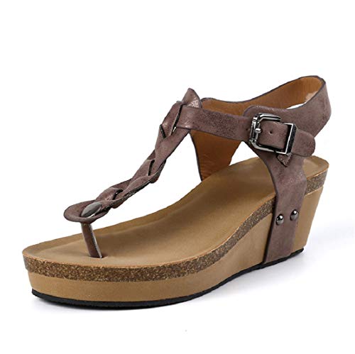 Sandalias Mujer Plataformas Cuña Verano Alpargatas Tacon 7cm Vestir Sandalias y Chanclas Romanas Flipflop Bohemias Zapatos Negro Beige Marrón 35-43 EU Marrón 40