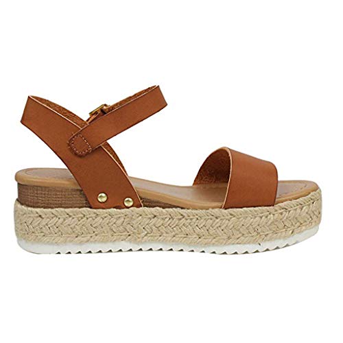 Sandalias Mujer Verano 2019 Plataforma Cuña PAOLIAN Sandalias Esparto Playa Tacon Medio Grueso Casual Fiesta Zapatos Alpargatas Vestir Elegantes Serpiente Tallas Grandes