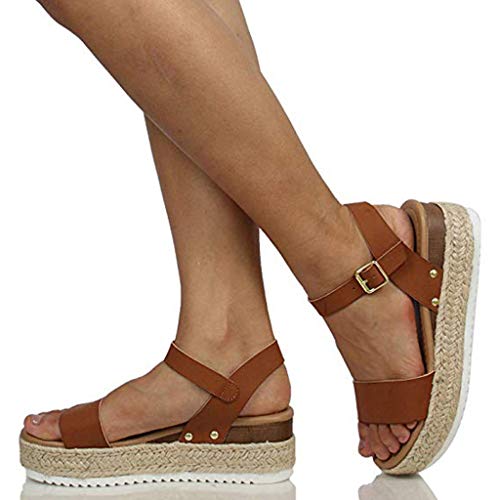 Sandalias Mujer Verano 2019 Plataforma Cuña PAOLIAN Sandalias Esparto Playa Tacon Medio Grueso Casual Fiesta Zapatos Alpargatas Vestir Elegantes Serpiente Tallas Grandes