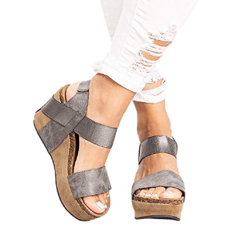 Sandalias Mujer Verano 2019 Zapatos Con Puntera Abierta, Con Banda Elástica Transpirable, Sandalias Grandes Para Mujer Sandalias Tacones Altos Zapatillas Zapatos Chanclas Tacon(Gris,37)