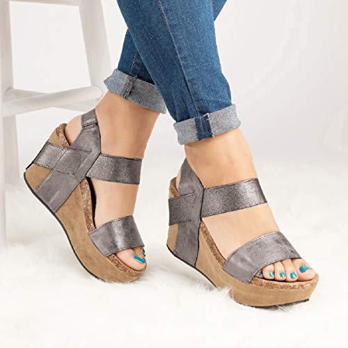 Sandalias Mujer Verano 2019 Zapatos Con Puntera Abierta, Con Banda Elástica Transpirable, Sandalias Grandes Para Mujer Sandalias Tacones Altos Zapatillas Zapatos Chanclas Tacon(Gris,37)