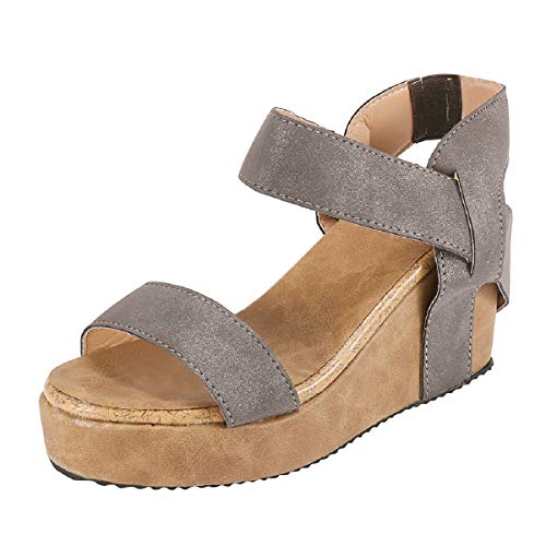 Sandalias Mujer Verano 2019 Zapatos Con Puntera Abierta, Con Banda Elástica Transpirable, Sandalias Grandes Para Mujer Sandalias Tacones Altos Zapatillas Zapatos Chanclas Tacon(Gris,37)