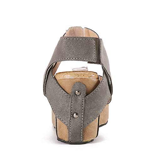 Sandalias Mujer Verano 2019 Zapatos Con Puntera Abierta, Con Banda Elástica Transpirable, Sandalias Grandes Para Mujer Sandalias Tacones Altos Zapatillas Zapatos Chanclas Tacon(Gris,37)