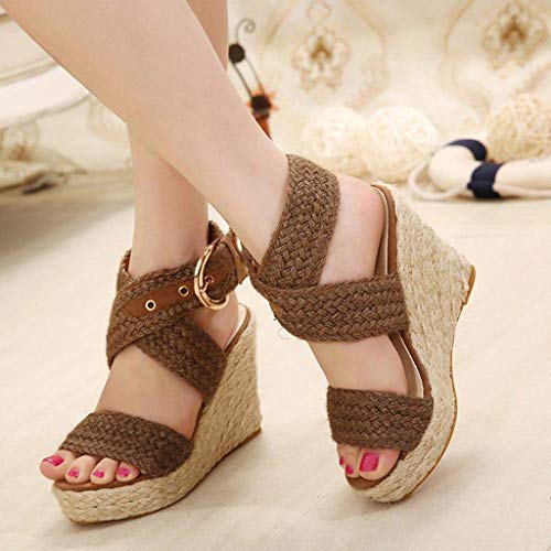 Sandalias Mujer Verano 2019 Zapatos de Plataforma Mujer Cuña Zapatos de Boca de Pescado Playa Zapatillas Sandalias de Punta Abierta Casual Fiesta Roman Tacones Altos Sandalias vpass