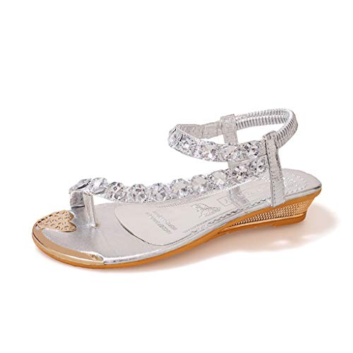 Sandalias para Mujer Verano 2019 Tacon Bajo PAOLIAN Sandalias Fiesta Cuña Elegantes Bodas Zapatos de Vestir del Dedo del Pie Casual con Pedreria Bohemia Moda