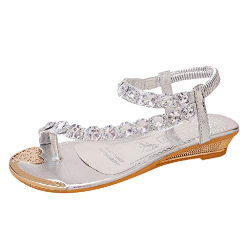 Sandalias para Mujer Verano 2019 Tacon Bajo PAOLIAN Sandalias Fiesta Cuña Elegantes Bodas Zapatos de Vestir del Dedo del Pie Casual con Pedreria Bohemia Moda
