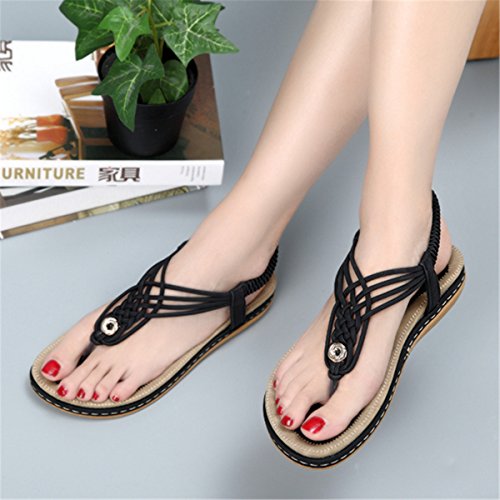 Sandalias Planas para Mujer, Camfosy Tacones Planos para el Verano Chancletas Filtrando el Empeine Nude Piernas Suela Comepnsés Cómodo Estilo Trenzado Adecuado para Piscinas Azul Beige