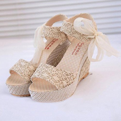 Sandalias y Chancletas de tacón Alto Plataforma para Mujer, QinMM Playa Zapatos de Verano (37, Blanco)