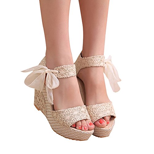 Sandalias y Chancletas de tacón Alto Plataforma para Mujer, QinMM Playa Zapatos de Verano (39, Blanco)
