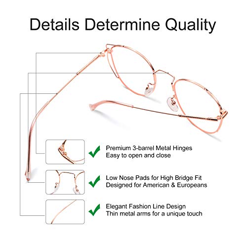 SaNgaiMEi Gafas para Ordenador Anti luz Azul - Mujer Ojo de Gato Marco de metal Gafas con Filtro de luz Azul bloqueo de luz azul Evita la Fatiga Ocular (Oro rosa)