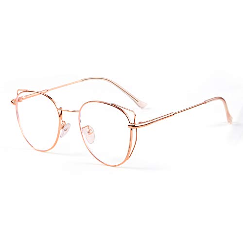 SaNgaiMEi Gafas para Ordenador Anti luz Azul - Mujer Ojo de Gato Marco de metal Gafas con Filtro de luz Azul bloqueo de luz azul Evita la Fatiga Ocular (Oro rosa)