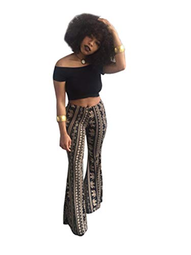 SANJIBAO Fondo Pantalones de Pierna Ancha Las Mujeres Boho Cintura Alta Elasticidad Apretado Micro Pull Pantalones de Mujer Retro Polainas Desgaste Exterior,XL