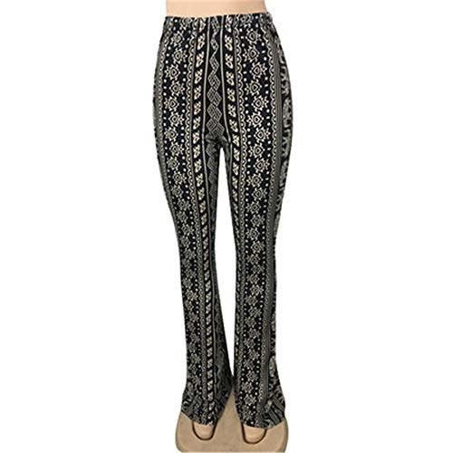 SANJIBAO Fondo Pantalones de Pierna Ancha Las Mujeres Boho Cintura Alta Elasticidad Apretado Micro Pull Pantalones de Mujer Retro Polainas Desgaste Exterior,XL