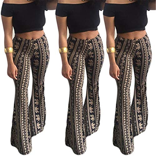 SANJIBAO Fondo Pantalones de Pierna Ancha Las Mujeres Boho Cintura Alta Elasticidad Apretado Micro Pull Pantalones de Mujer Retro Polainas Desgaste Exterior,XL