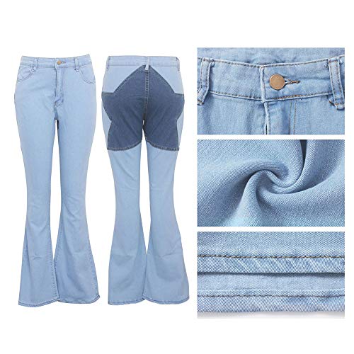 SANJIBAO Pantalones de Mezclilla Pantalones para Las Moda Salvaje Corte de Bota del pantalón Estrella Puntada Pantalones Vaqueros Azul Claro Atractivo (S-2XL),L