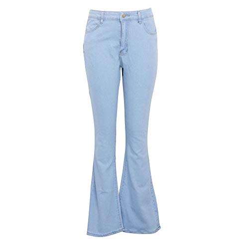 SANJIBAO Pantalones de Mezclilla Pantalones para Las Moda Salvaje Corte de Bota del pantalón Estrella Puntada Pantalones Vaqueros Azul Claro Atractivo (S-2XL),L