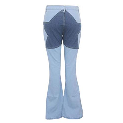 SANJIBAO Pantalones de Mezclilla Pantalones para Las Moda Salvaje Corte de Bota del pantalón Estrella Puntada Pantalones Vaqueros Azul Claro Atractivo (S-2XL),L