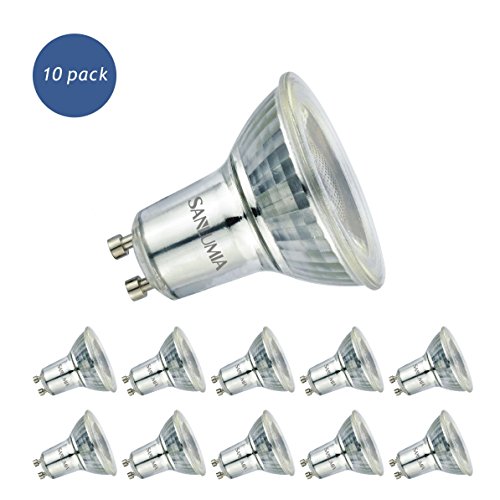 Sanlumia Bombillas LED GU10, 6W = 75W Halógena, 500Lm, Blanco Frío (6400K), Ultra Brillante, Iluminación de Techo para Cocina, Oficina, o Baño, 38° ángulo de haz，Paquete de 10