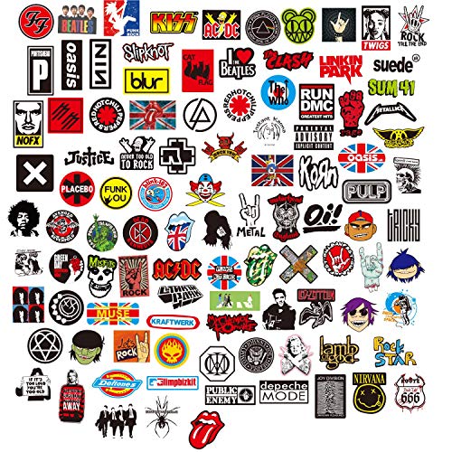 Sanmatic Pegatina de Rock and Roll 100Pcs, Pegatina Bomb Pack para Guitarra Batería Auriculares Etiqueta engomada de la música del Ordenador portátil