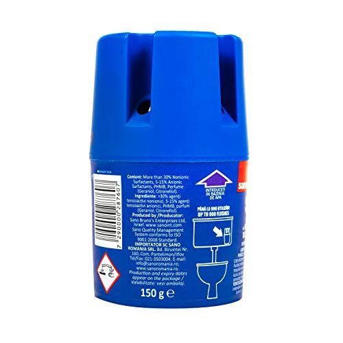 Sano Azul Ambientador WC Larga Duración Limpia Desinfectar Colores Agua 150 gr ( Pack de 1 )