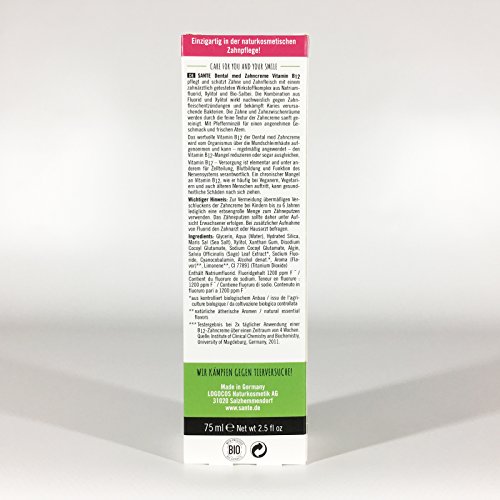 Sante dientes Crema Vitamina B12 (2 x 75 ml), salvia y Limone sabor, Bio Pasta de dientes Vegano, fluoridhaltig, natural Maquillaje