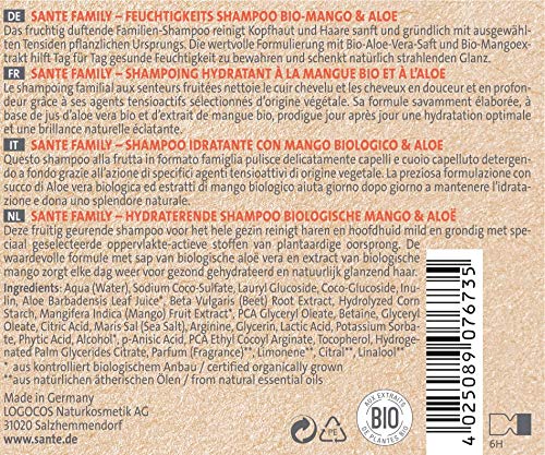 Sante Natural cosmético Humedad Champú Bio de mango y Aloe, fruchtiger Aroma, Proporciona la humedad, brillante pelo, 200 g