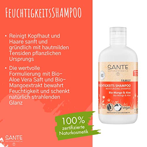 Sante Natural cosmético Humedad Champú Bio de mango y Aloe, fruchtiger Aroma, Proporciona la humedad, brillante pelo, 200 g