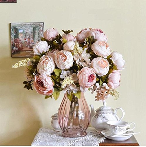 Sanysis flores artificiales exterior, 1 ramo 8 cabezas de flores de seda (Caqui)