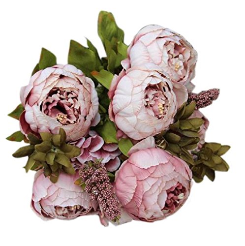 Sanysis flores artificiales exterior, 1 ramo 8 cabezas de flores de seda (Caqui)