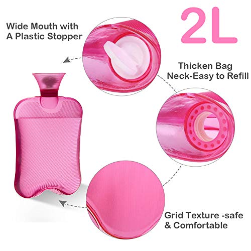 SaponinTree Bolsa de Agua Caliente, Bolsa Goma de Agua Caliente Botella con Cubiertas de Punto, Alivio Rápido del Dolor y Comodidad, 2L