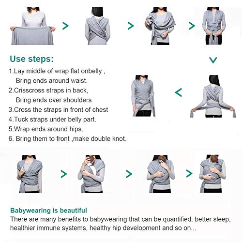 SaponinTree Fular Portabebés Elástico Gris Portador de Bebé, Pañuelo de 100% de Algodón, Porteo Seguro y Ergonómico Durante la Lactancia, Para Padres Unisex (Gris claro)
