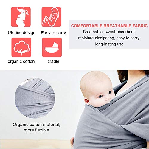 SaponinTree Fular Portabebés Elástico Gris Portador de Bebé, Pañuelo de 100% de Algodón, Porteo Seguro y Ergonómico Durante la Lactancia, Para Padres Unisex (Gris claro)