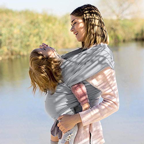 SaponinTree Fular Portabebés Elástico Gris Portador de Bebé, Pañuelo de 100% de Algodón, Porteo Seguro y Ergonómico Durante la Lactancia, Para Padres Unisex (Gris claro)