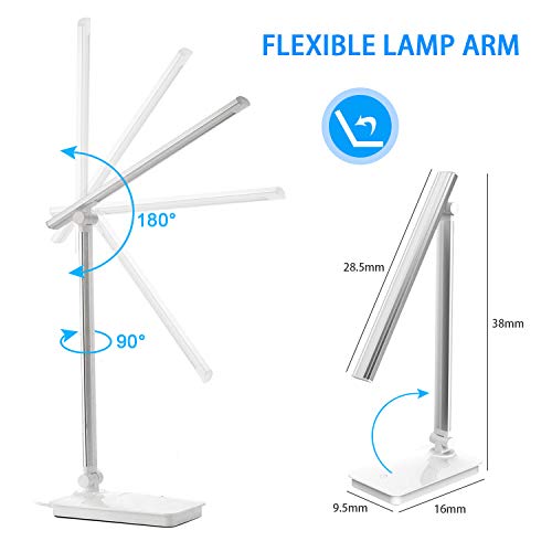 SaponinTree Lámpara Escritorio LED, Lámparas de Mesa USB Recargable con 5 Modos de Colores y 3 Niveles de Brillos, Plegable de Escritorio Control Táctil, Protege a Ojos, para Estudio, Oficina (Blanco)