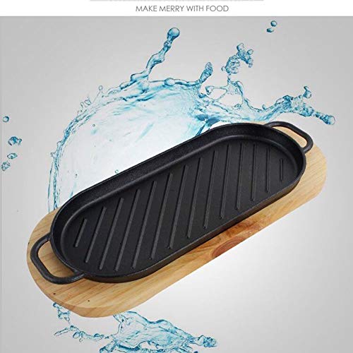 Sartén de hierro fundido Sartén Sartén Plato con mango Cocina Estilo asiático Plato de hierro fundido con tablero de madera 2 Juego