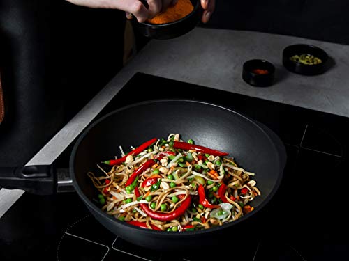 Sartén de wok (32 cm de diámetro, 10 cm de alto, mango extraíble, aluminio fundido (aluminio), revestimiento antiadherente para cocinar sin grasas, apta para inducción, AMZN-I-1032S-Z20B