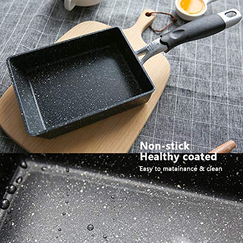 Sartén Tamagoyaki japonesa tortilla Sartén Laminado de huevo con silicona Turner, antiadherente huevo Sartén, de gas y de inducción,2pcs
