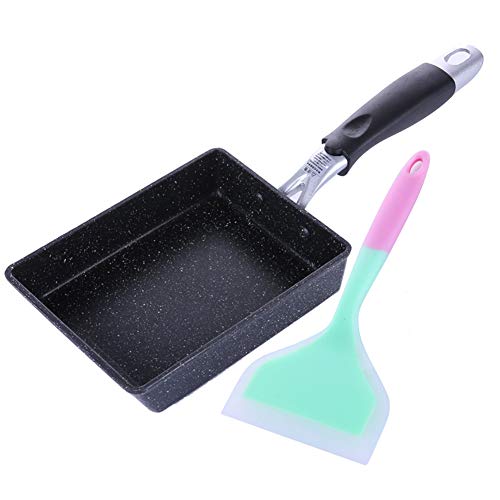 Sartén Tamagoyaki japonesa tortilla Sartén Laminado de huevo con silicona Turner, antiadherente huevo Sartén, de gas y de inducción,2pcs