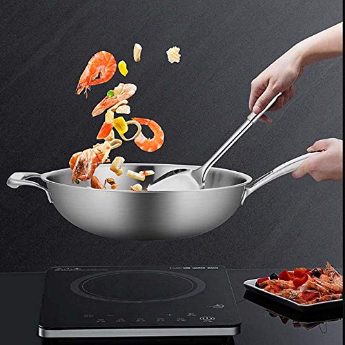 Sartenes Antiadherentes Wok, Alimentación acero inoxidable de calidad con la tapa wok antiadherente sartén sin revestimiento, Estufa Gas No Cinturón vapor Universal Gas cocina de inducción Woks y Sart