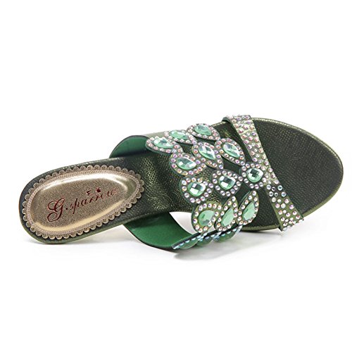 SASA Sandalias de Verano Nuevas de Tacón Alto Gruesas con Diamantes de Imitación Sandalias de Diamantes Zapatos de Mujer Huecos Redondos, US10.5/EU42/UK8.5/CN43
