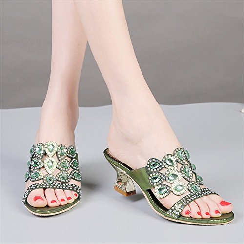 SASA Sandalias de Verano Nuevas de Tacón Alto Gruesas con Diamantes de Imitación Sandalias de Diamantes Zapatos de Mujer Huecos Redondos, US10.5/EU42/UK8.5/CN43