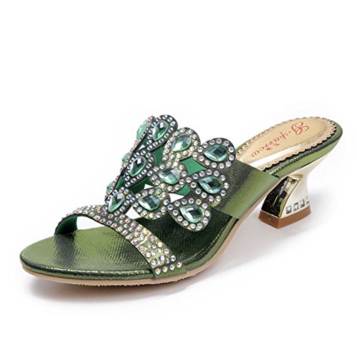 SASA Sandalias de Verano Nuevas de Tacón Alto Gruesas con Diamantes de Imitación Sandalias de Diamantes Zapatos de Mujer Huecos Redondos, US10.5/EU42/UK8.5/CN43
