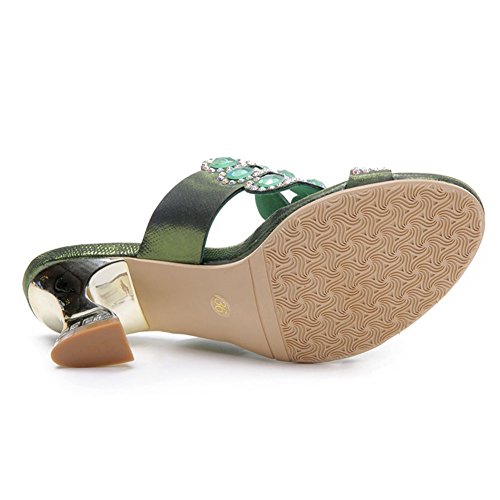 SASA Sandalias de Verano Nuevas de Tacón Alto Gruesas con Diamantes de Imitación Sandalias de Diamantes Zapatos de Mujer Huecos Redondos, US10.5/EU42/UK8.5/CN43