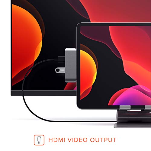 Satechi Adaptador Hub Móvil Pro Tipo-C de Aluminio con Carga USB-C PD, HDMI 4K, USB 3.0 & Jack de Auriculares de 3.5mm - Compatible con 2020/2018 iPad Pro, Microsoft Surface Go y más (Gris Espacial)